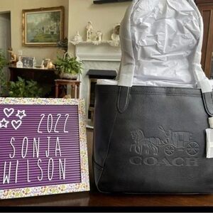 Coach Tote Embossed Horse & Carriage IM/Black/Redwood- NWT (C4063)